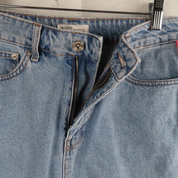 ZARA AUTHENTIC BLUE DENIM SKIRT WITH RED WHITE STRIPE DETAIL RAW HEM SIZE MEDIUM - Picture 7 of 8